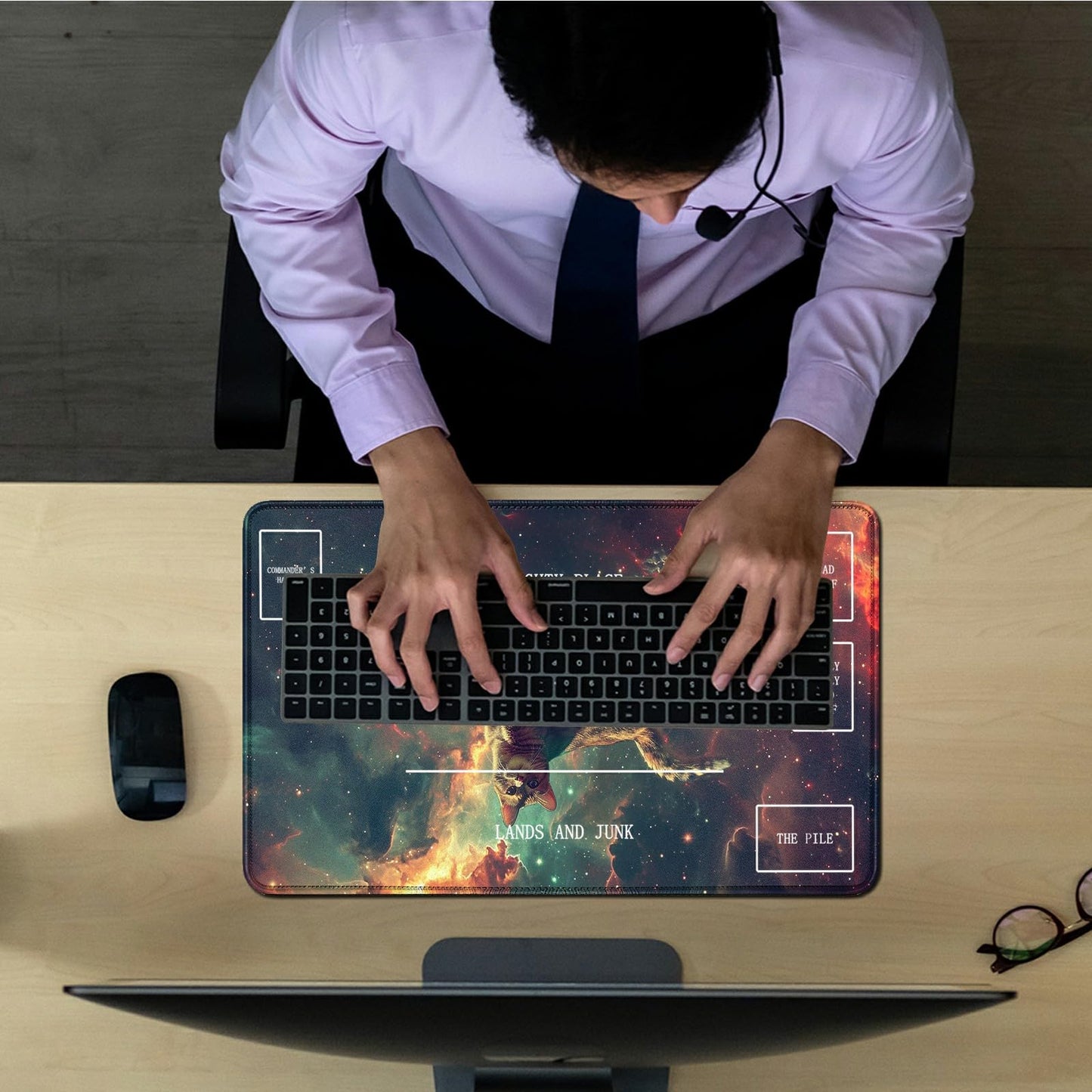 Rwutytiul Galaxy Cat Card Playmat 24 X 14 Inch With Tube Bag, Card Gameplay Board With Zones Commander Deck Mtg Rpg Ccg Tcg Card