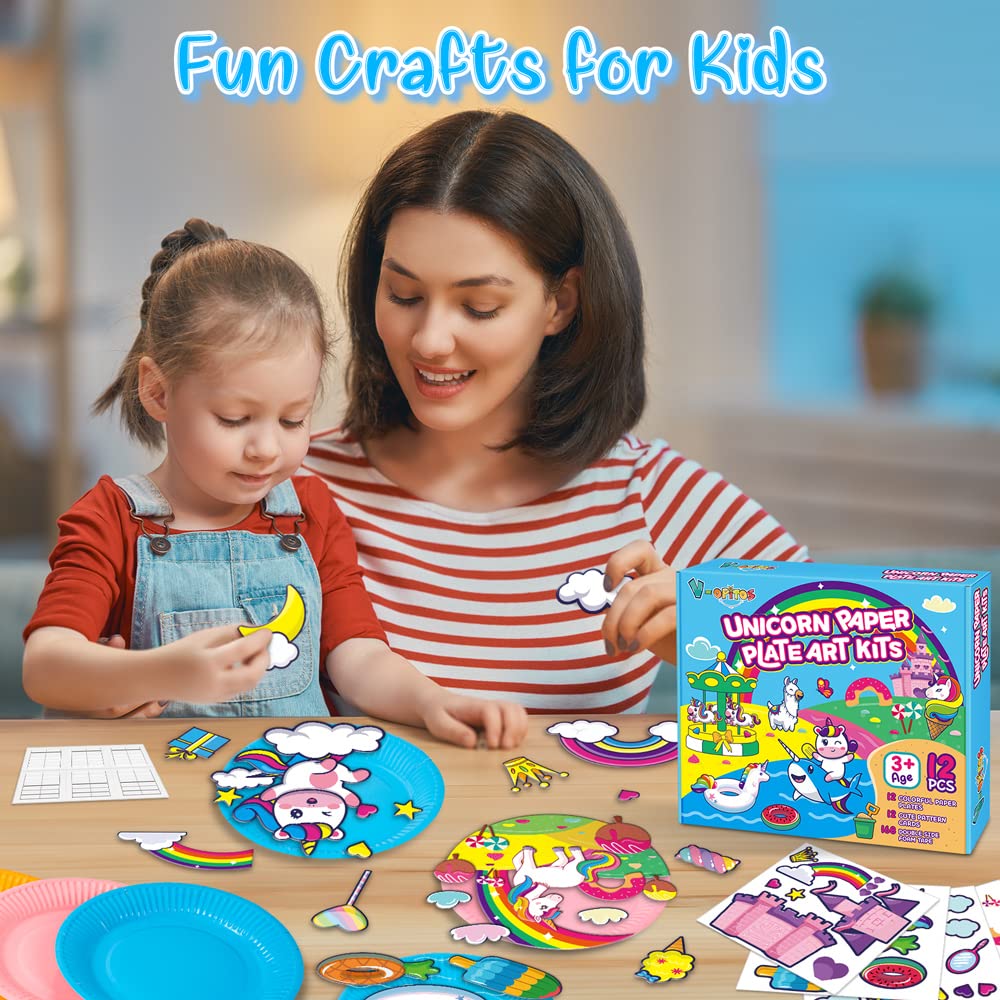 V-Opitos Arts and Crafts Kits for Kids, 12 Pack Paper Plate Crafts for Toddlers Age of 2, 3, 4, 5 Years Old, Fun Preschool Class