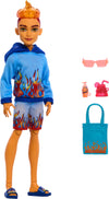 Monster High Heath Burns Doll - Scare-adise Island, Flame Hoodie, Swim Trunks, Beach Accessories, Multicolor, Model HRP69