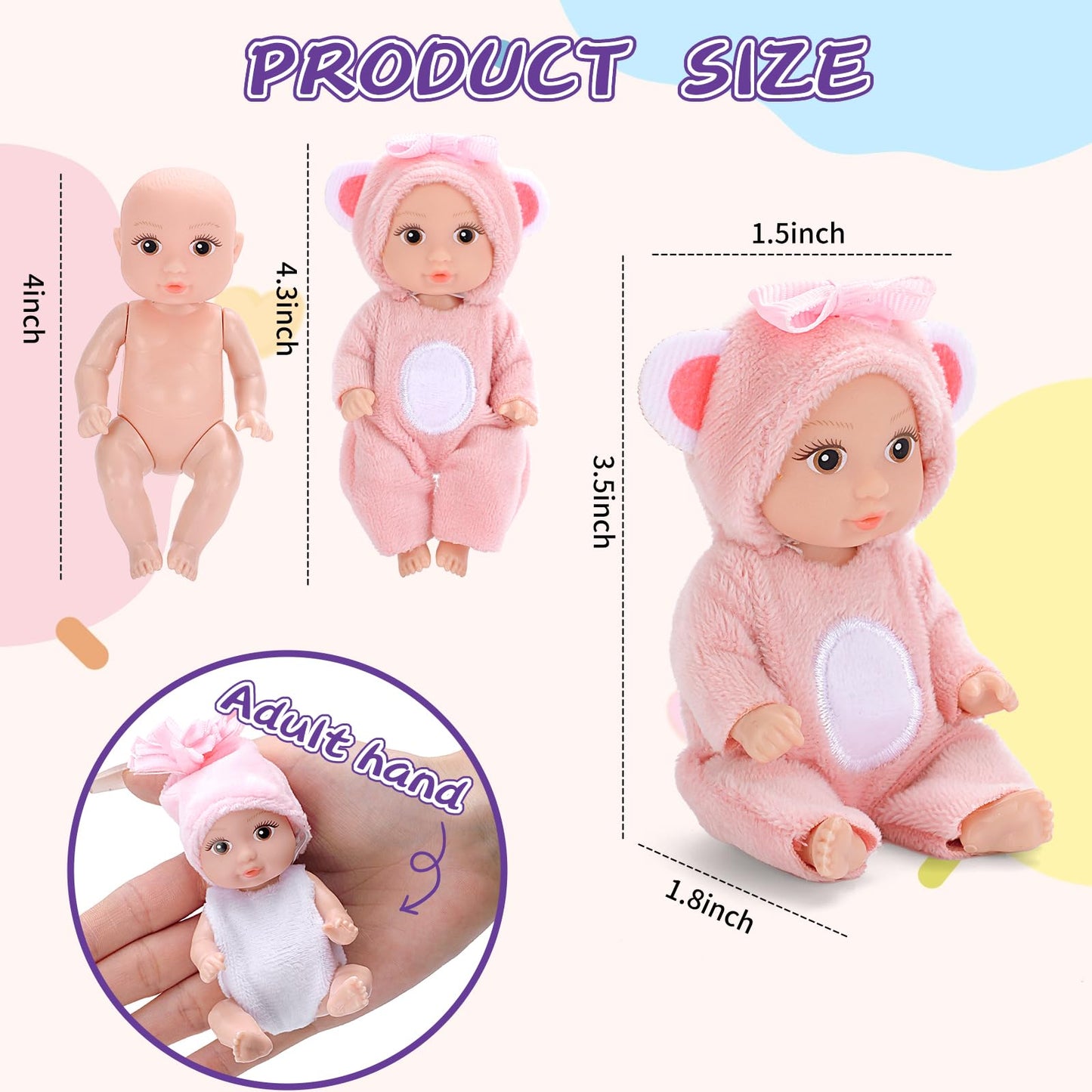 Mxsyshyj 6Pcs 4 Inch Realistic Open-Eye Baby Doll Playset - Mini Reborn Baby Dolls With Handmade Pink Clothes, Christmas Easter