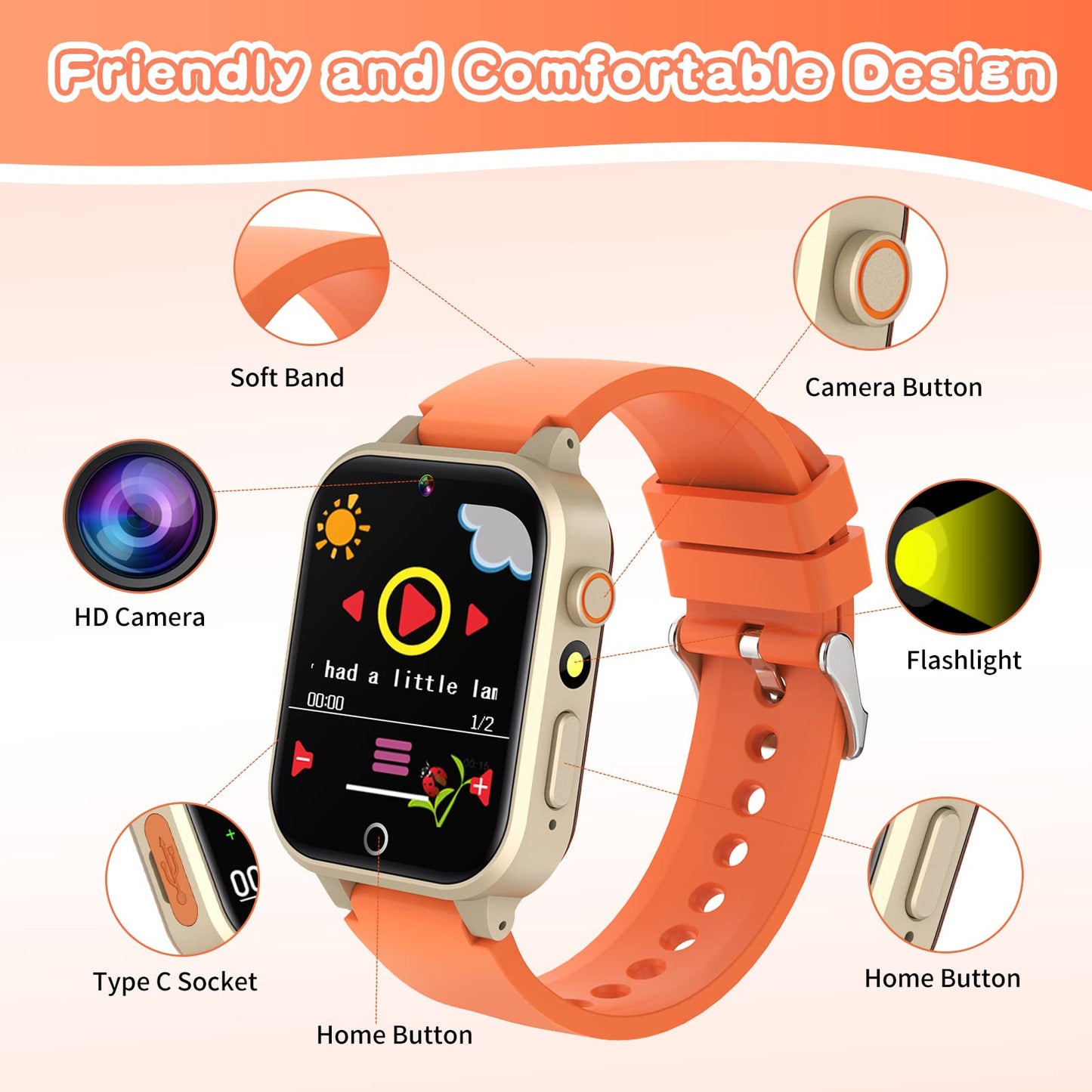 Cosjoype Kids Smart Watch Gift For Girls Age 3-12, 26 Games Hd Touch Screen Kids Watches With Video Camera Music Player Learn Cards 12/24 Hr Educational Toys Birthday Gifts For Girls Ages 4 5 6 7 8