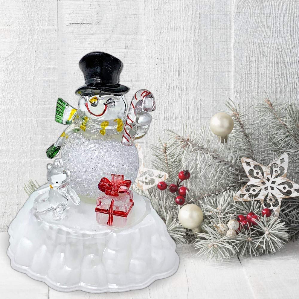 Banberry Designs Lighted Snowman Figurine - Snow Man With Black Hat - Light-Up Tabletop Led Christmas Decoration - Color-Changing - 5.5' H X 5.5' W
