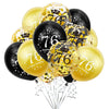 SHUNTAI 76th Birthday Balloons, Black and Gold Latex Confetti, 12 inch, 15 Pack, Model SHUNTAI-001, 76 Year Old Theme Party Supplies