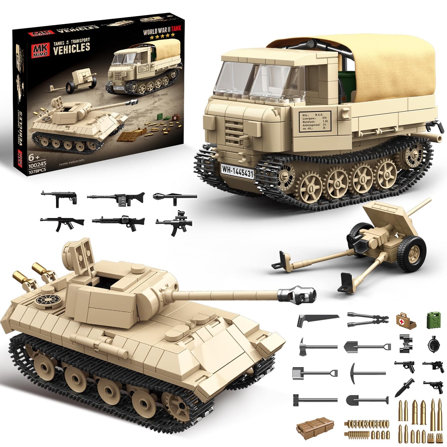Ww2 Panther Medium Tank & Rso Tractor Vehicle Building Blocks, Compatible With Lego Military Set, Great Army Gift For Kids And T
