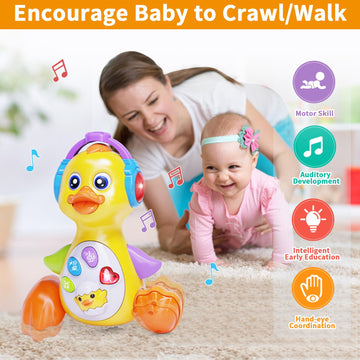 Wanonoo Dancing Duck Baby Toy for 6-12 Months, Musical Crawling Tummy Time Activity, Light Up Learning Gift for Boys and Girls