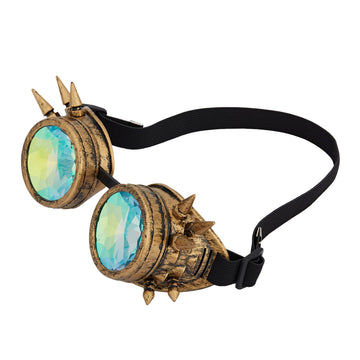 Omgreat Steampunk Glasses For Raves Trippy Psychedelic Kaleidoscope Goggles With Rainbow Crystal Glass Lens