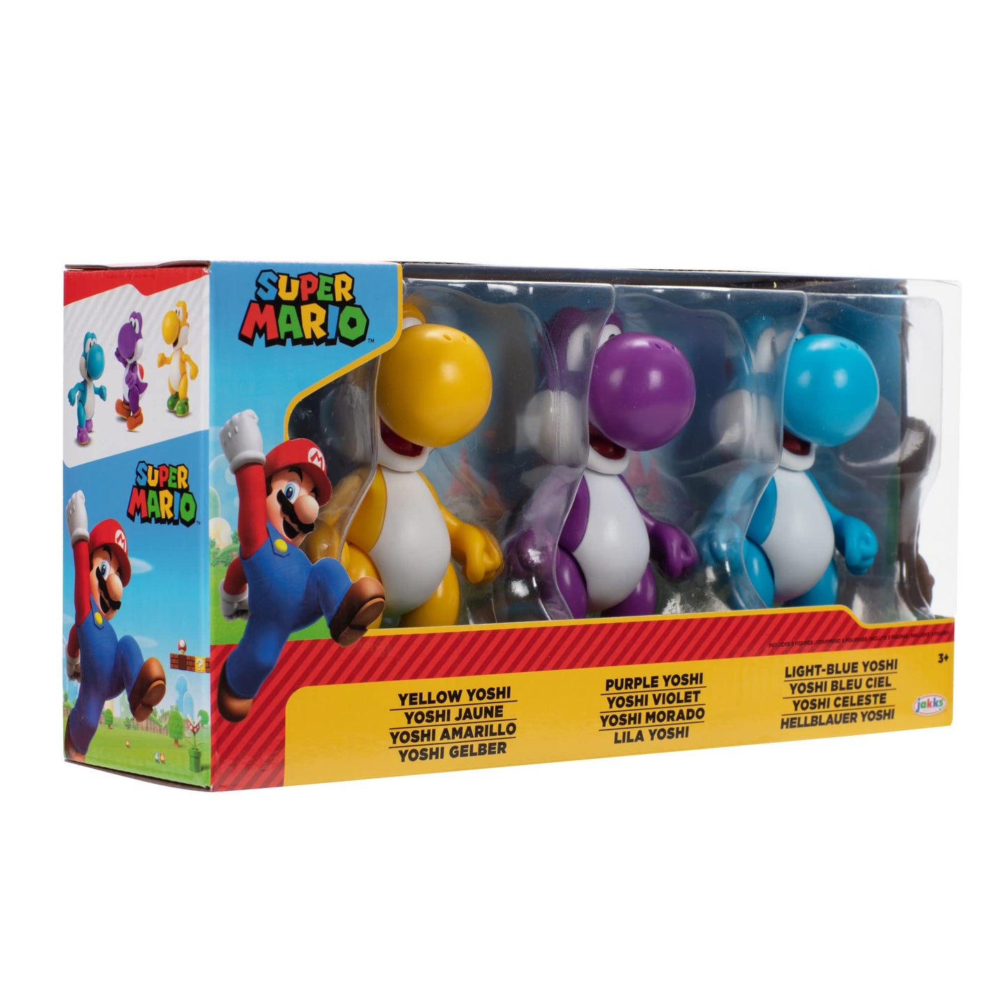 Nintendo Yoshi 3-Pack Action Figures, 4 Inch / 10Cm Authentic Super Mario Figures Includes Yellow Yoshi, Purple Yoshi And Light-