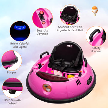 Ride On Bumper Car, 12V Electric Toddlers Car With Remote Control, Safety Belt, Music, Flashing Lights, 360 Degree Spin, Bumper Car For Toddlers,Kids,Pink