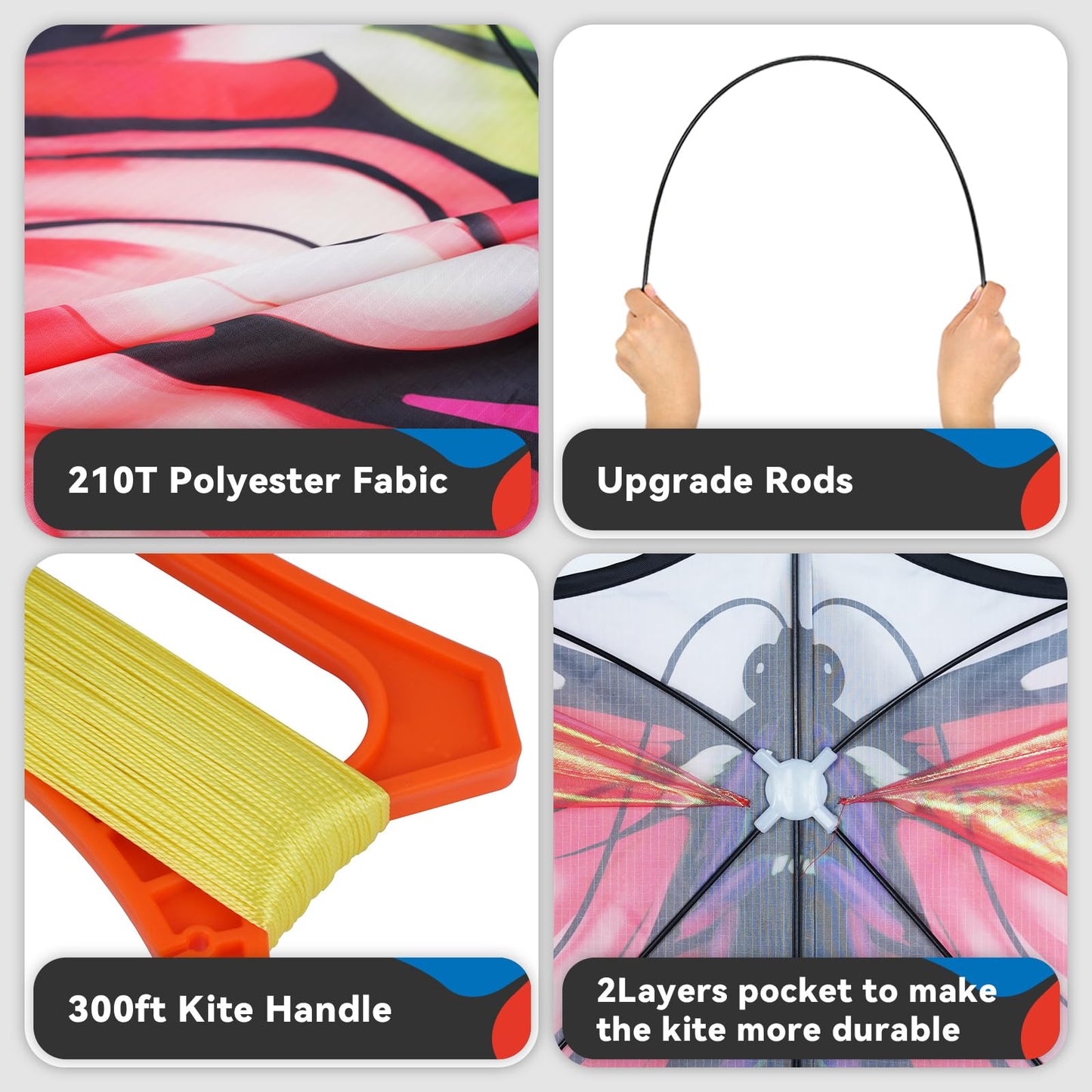 SGftre Red Tulle Butterfly Kite for Kids & Adults
