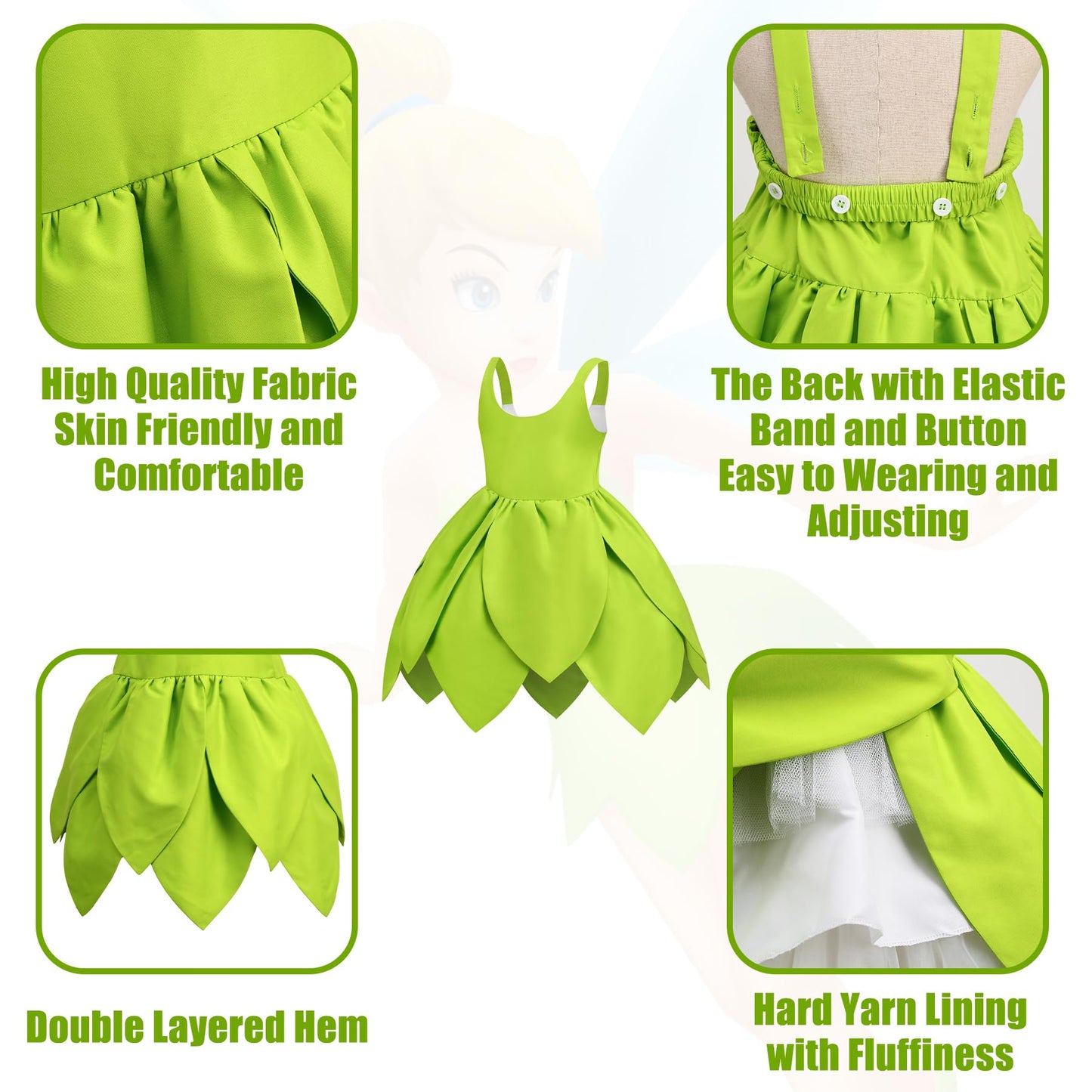 Kosgraiy Tinkerbell Costume For Girls,Toddler Girls Fairy Dress With Pixie Elf Ears And Wings,Princess Dress Halloween Fairy Dre