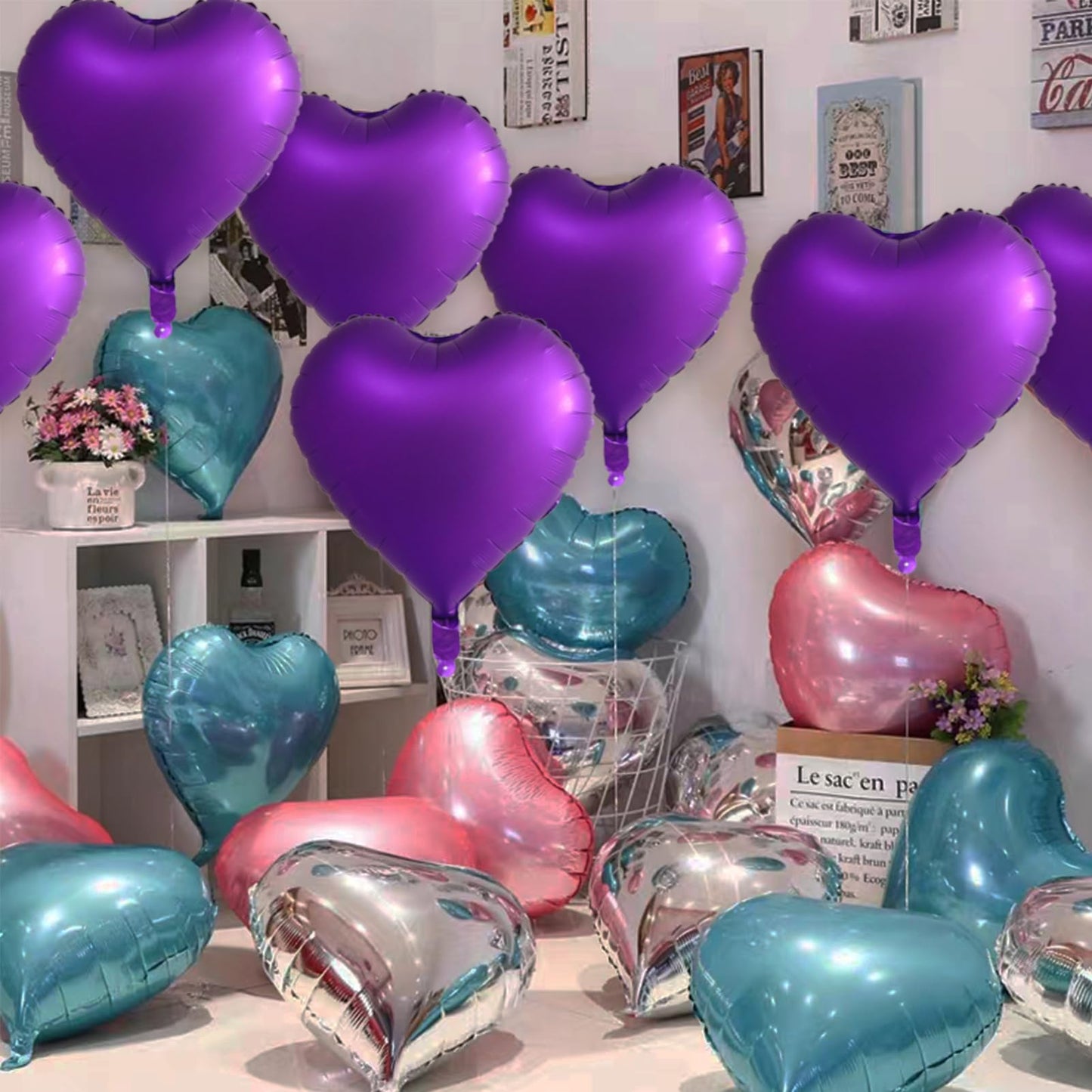 30 Pcs Metallic Purple Heart Balloons 18In Foil Heart Shaped 18 Inch Balloons Helium Mylar Balloons Foil Balloon Decoration For