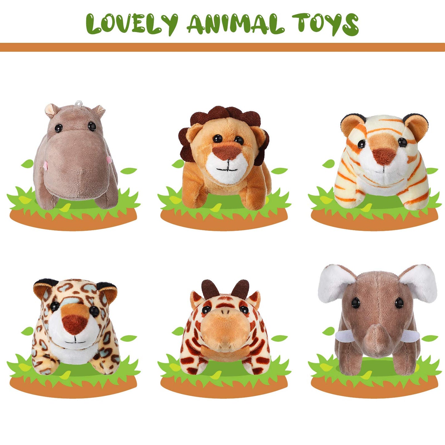 Sumind 12 Pieces Mini Stuffed Forest Animals Jungle Animal Plush Toys 4.8 Inch Cute Elephant Lion Giraffe Tiger Plush For Animal