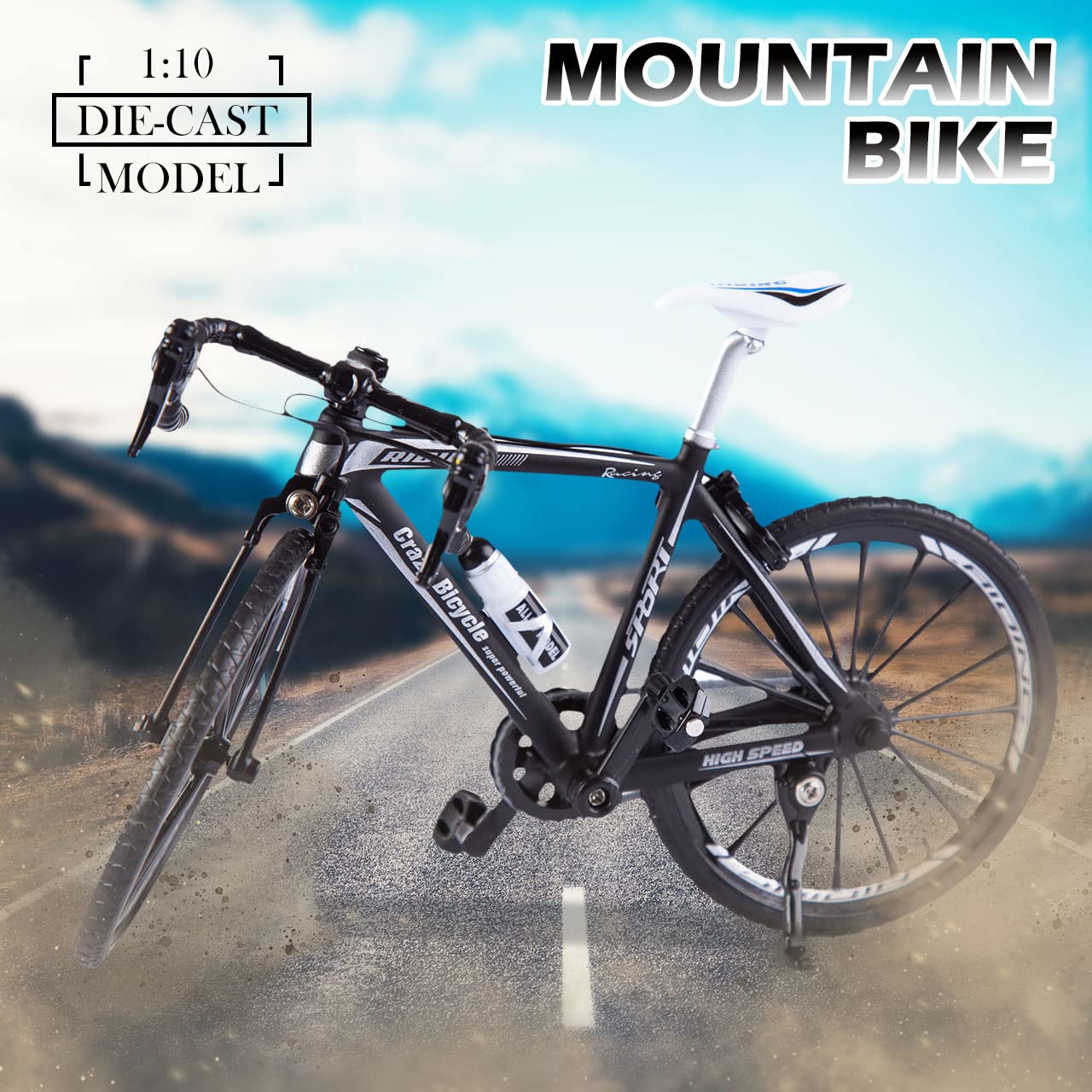 1:10 Scale Die-Cast Alloy Mini Mountain Bike Bicycle Model Toy Desktop Decoration Crafts For Cycling Lovers Bike Racers Athletes Children Boys And Girls (Black)