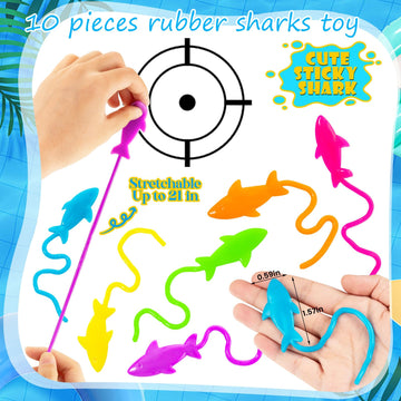 HLARTNET 10 PCS Sticky Shark Toys for Kids, Stretchy Shark Gifts Bulk, Ocean Under Sea Themed Favors Goodie Bags Stuffer, Classr