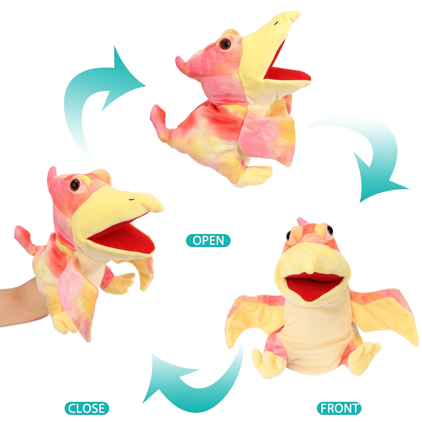 Cuteoy Plush Pterosaurus Hand Puppet Stuffed Animal Toy Open Movable Mouth Creative Role Play Storytelling Dinosaur Plushies Gifts For Kids Toddlers Birthday Christmas