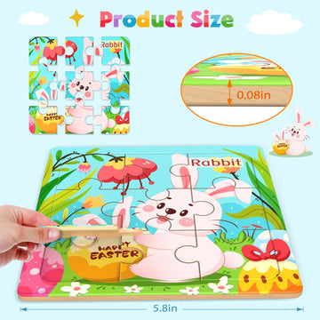 Zeoddler Wooden Puzzles for Toddlers, 8 Pack Farm Animal Jigsaw Puzzles for Kids3-5, 9 Pieces Preschool Learning Activities, Lea