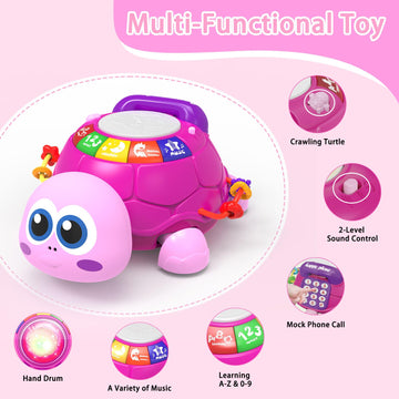 Ussybaby Baby Infant Light Up Music Turtle Toys, Baby Toys 6 To 12 Months With Phone, Baby Crawling Girl Toys 7 8 9 10 11 Months