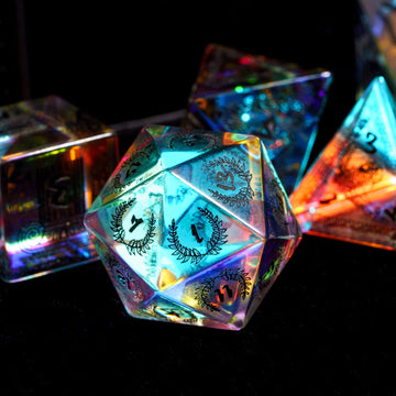 Udixi Prism Glass Dice Set 7Pcs Rainbow Glass Dnd Dice With Gift Box For Dungeons And Dragons D&D Table Games (Medusa)