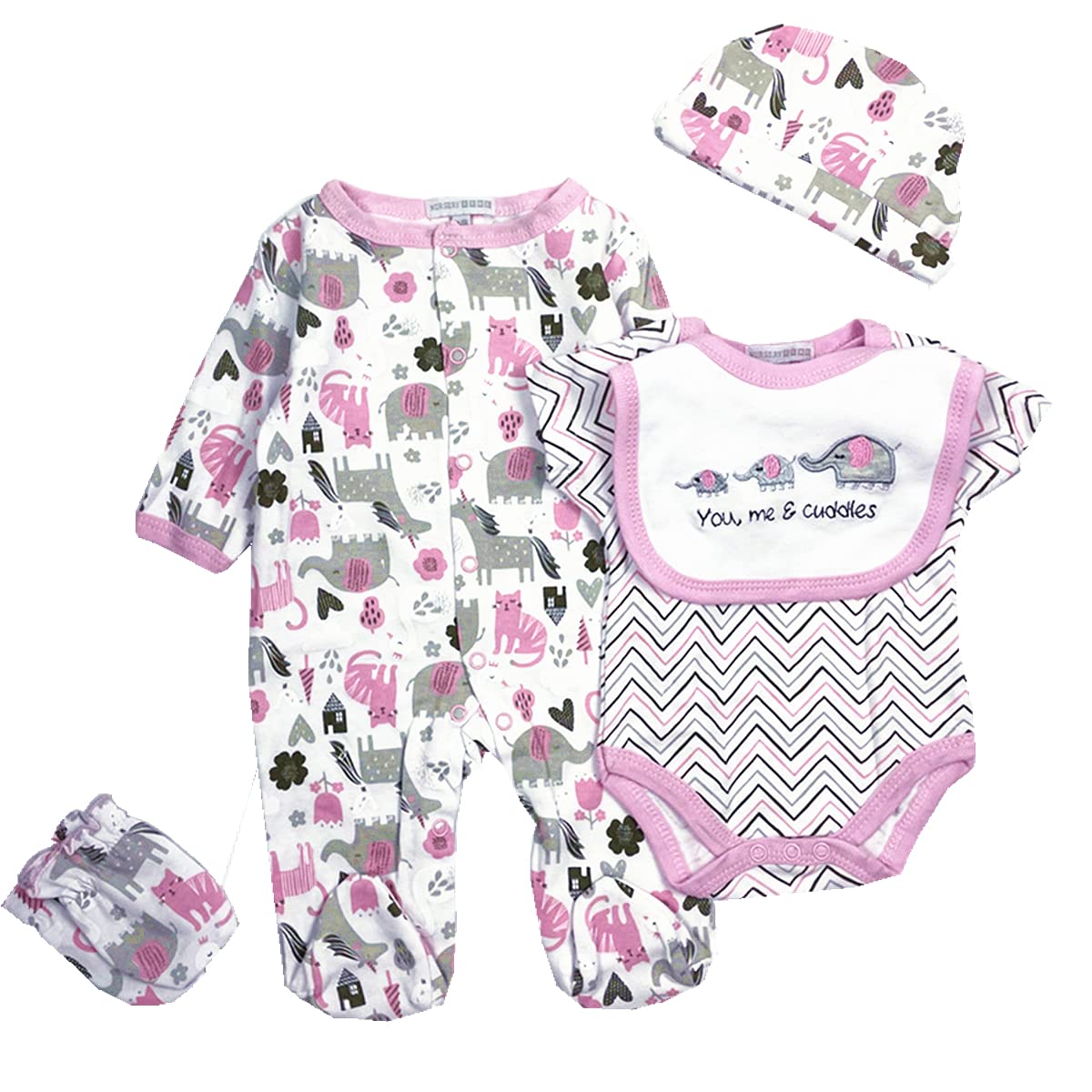 Reborn Baby Doll Girl Clothes 18-22 Inch Newborn Baby Doll Clothing Elephants Outfits Accessories 5 Pieces Sets