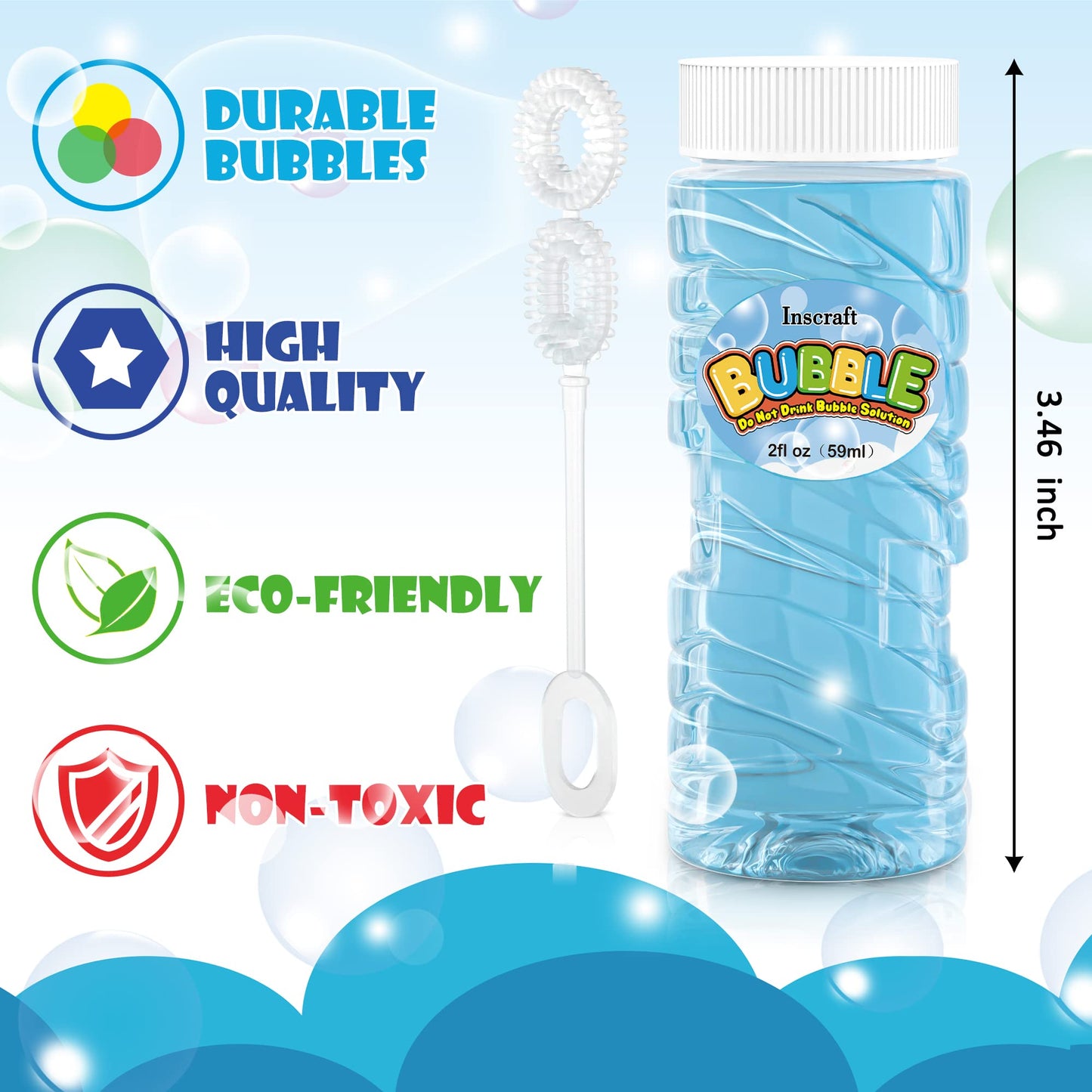 INSCRAFT 40 Pack Bubbles Solution Bulk, Party Favors for Kids Adults, 8 Colors Bottles with Wands for Birthday, Summer Toy, Wedd
