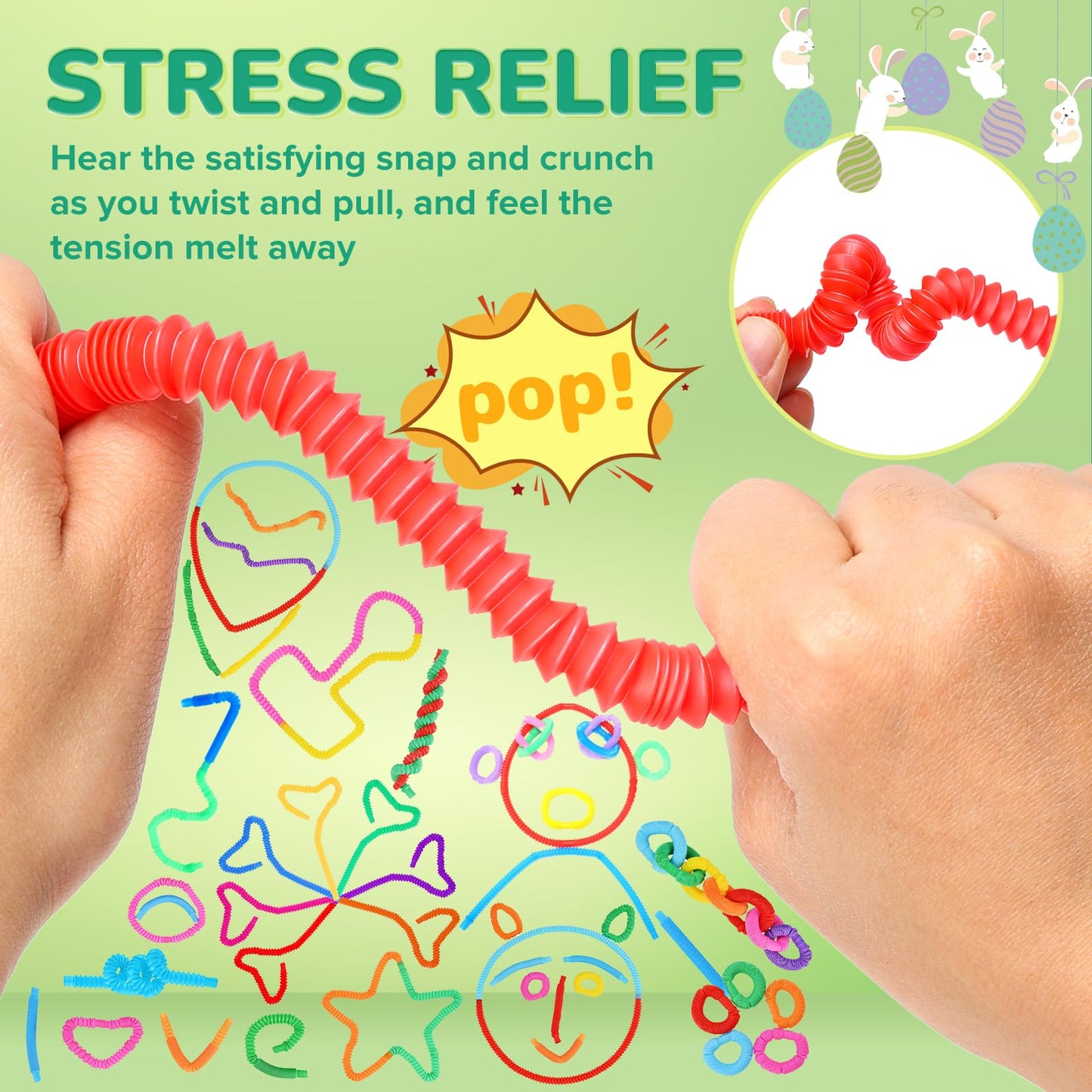 Skirfy 12 Pack Filled Easter Eggs Easter Basket Stuffers For Kids Toddlers With Pop Tubes,Party Favors For Boys Girls