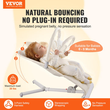 Vevor Baby Bouncer, Folding Bouncer Seat For Babies 0-9 Months, Baby Bouncer With 2 Reclining Angles & Rotatable Toy Bar, Portab