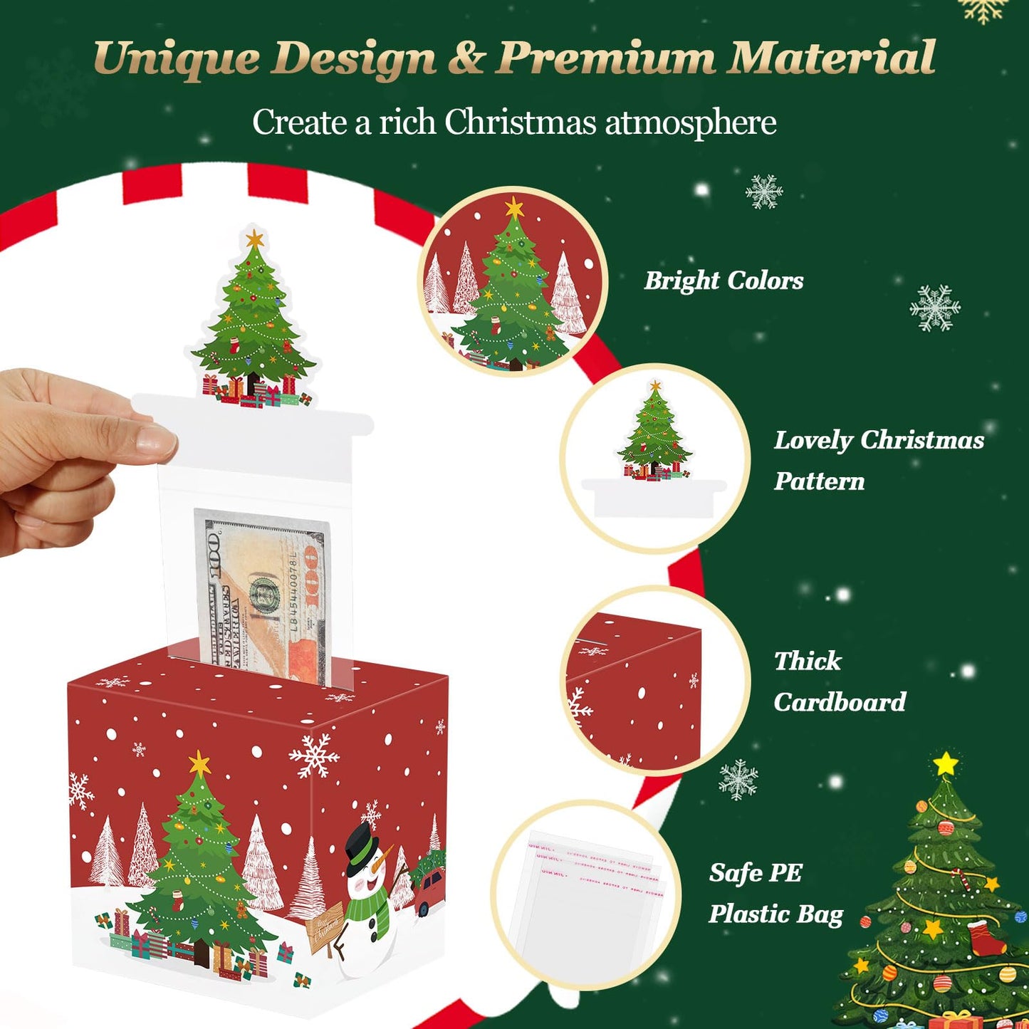 Moko Christmas Money Box For Cash Gift Pull, 6 Pack Surprise Money Gift Box For Kids Adults With 160 Pcs Transparent Bags, A Fun Way To Give Cash To Girls And Boys, Christmas Decor Ideas, Red And Blue