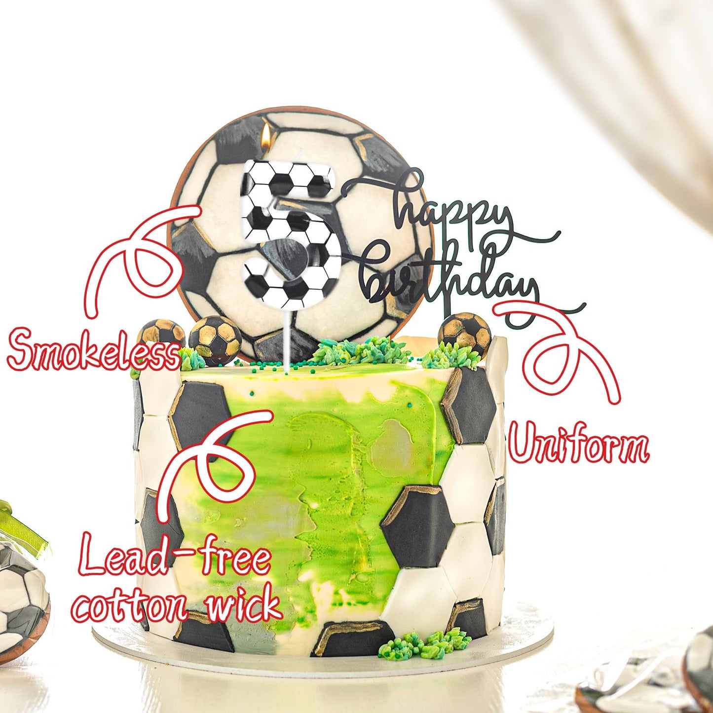 Soccer Birthday Candles 10th Soccer Themed Birthday Party Decorations, Football Birthday Cake Candles for Boys Girls Kids Sport-