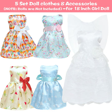 Mczqxw 5 Sets 18 Inch Girl Doll Wedding Gown, Fashion Doll Dresses, Doll Clothes & Accessories, 1 Bride Gown With Veil, 4 Satin