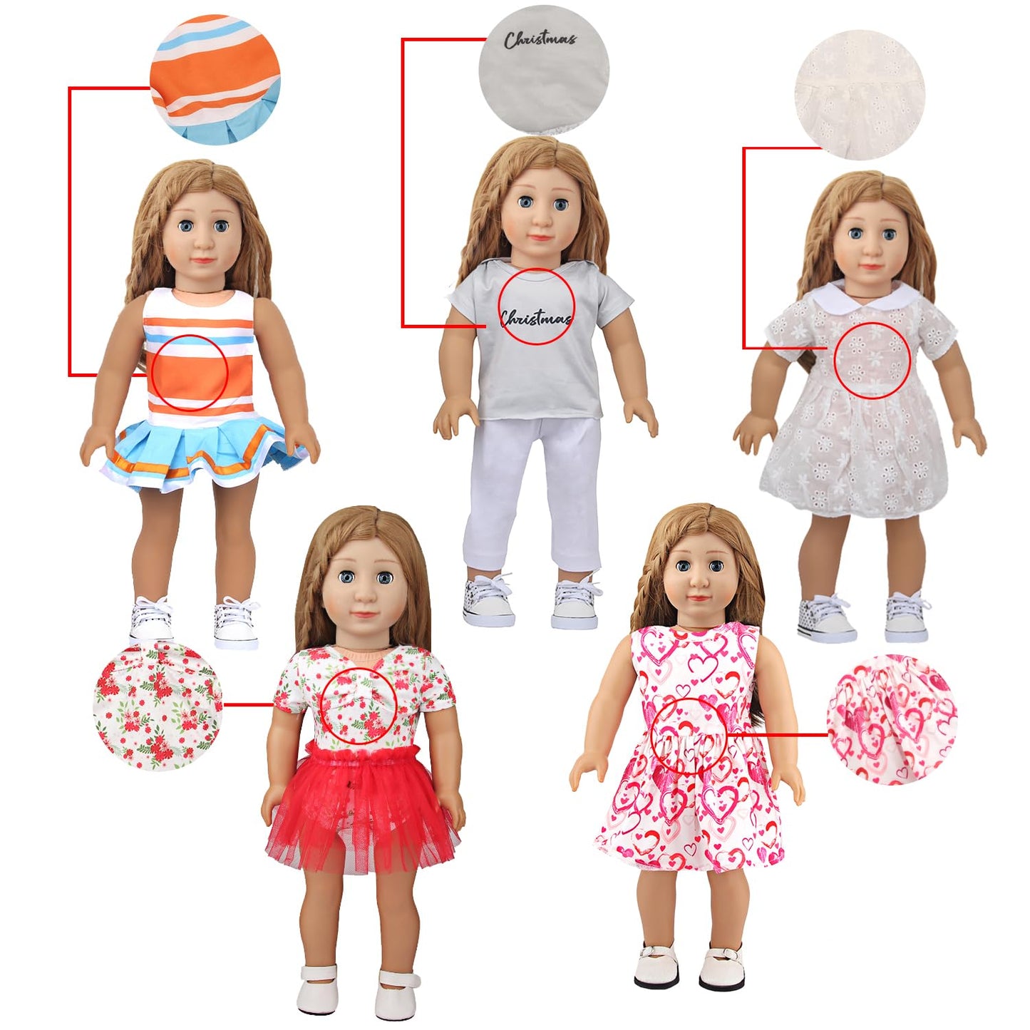 Augfrog 10 Sets Of 18 Inch American Doll Clothes, Including 10 Of Doll Clothing Dress Outfits For Gift Dolls, Birthday Gifts For