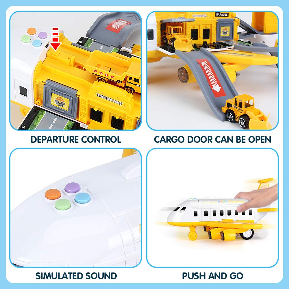 25 Pack Transport Construction Airplane Toy Play Vehicles Set for Kids Gifts, with 6 Construction Die-cast Toy Truck, 11 Road Si