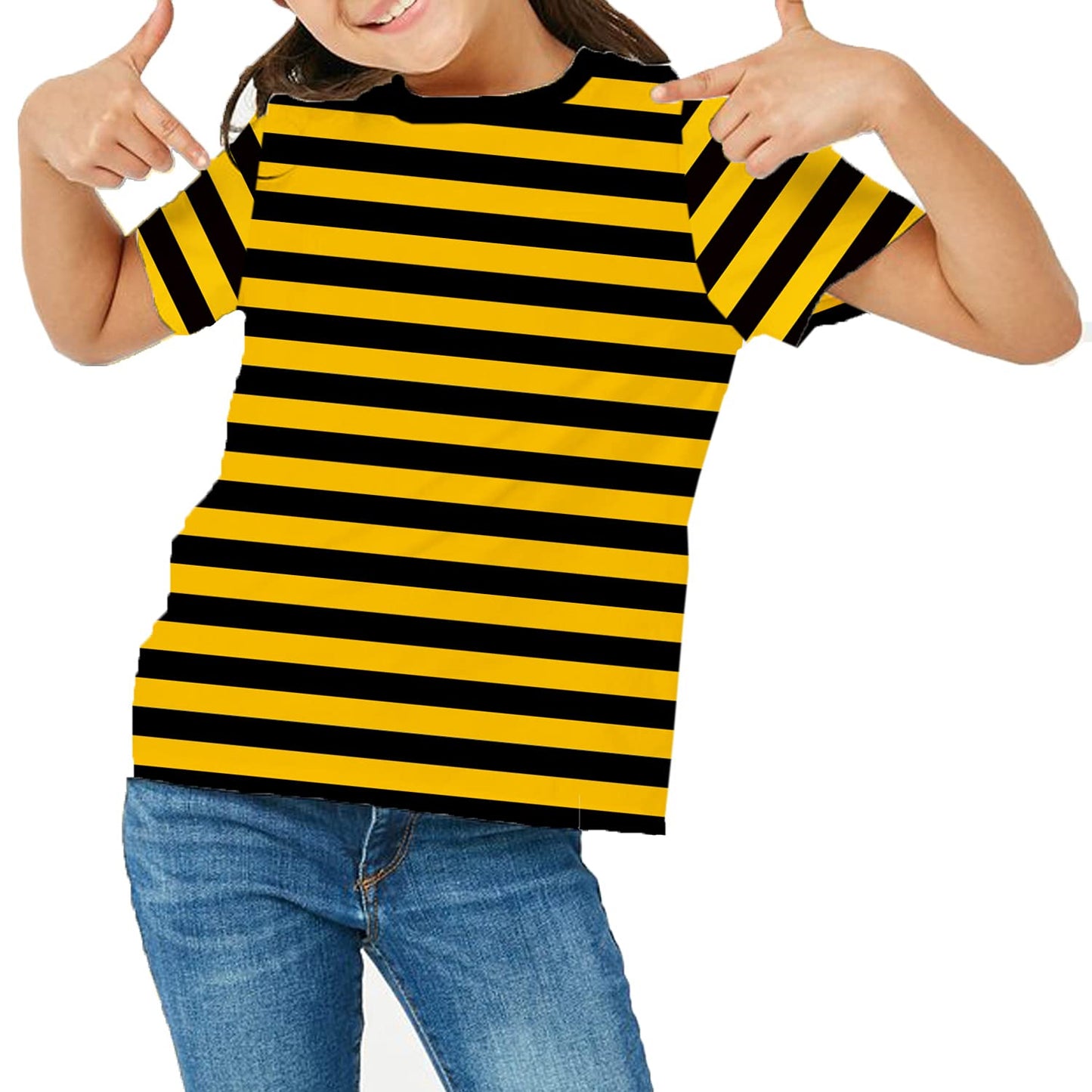Deerose Kids Black Yellow Striped Shirt - Halloween Bee Costume, Summer Short Sleeve Tee, Size 5-6 Years