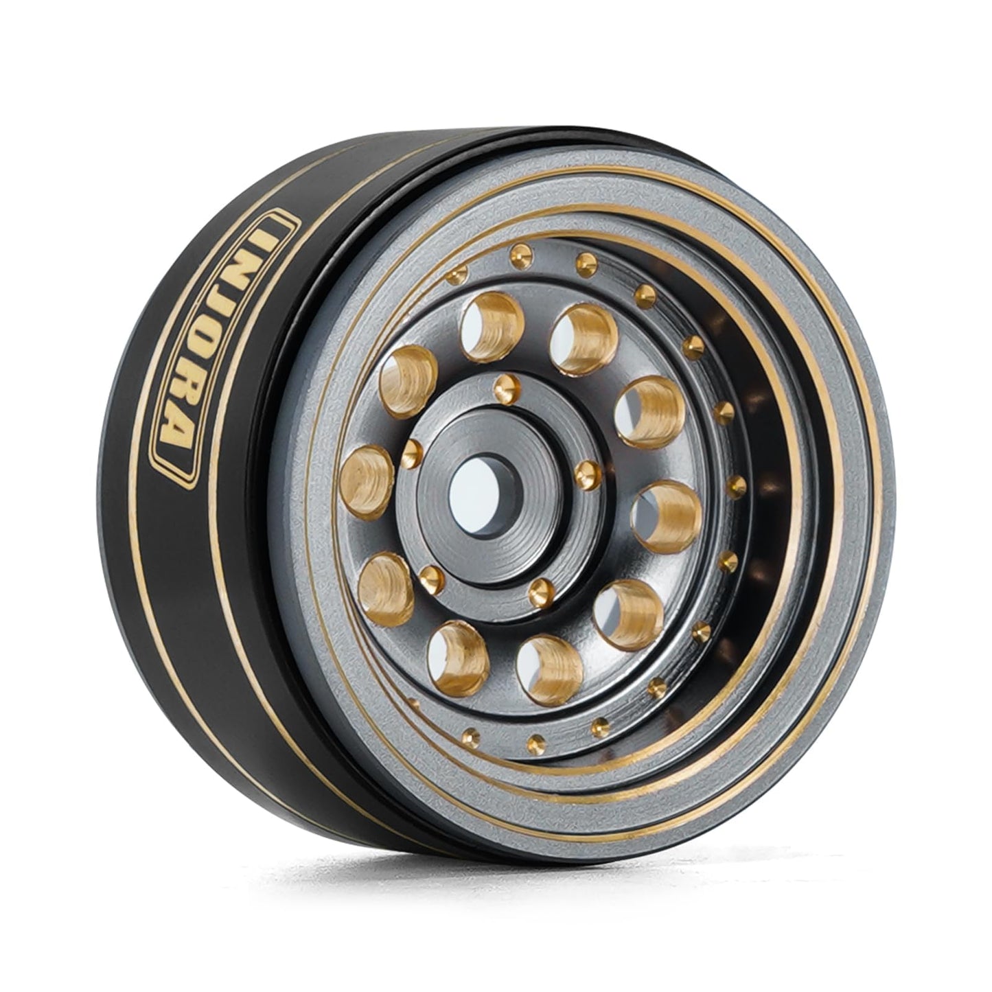 INJORA 1.0 Beadlock Wheel Rims Black Coating Brass Rims for 1/24 1/18 RC Crawler Car Axial SCX24 AX24 TRX4M FCX24, 39g(Grey)