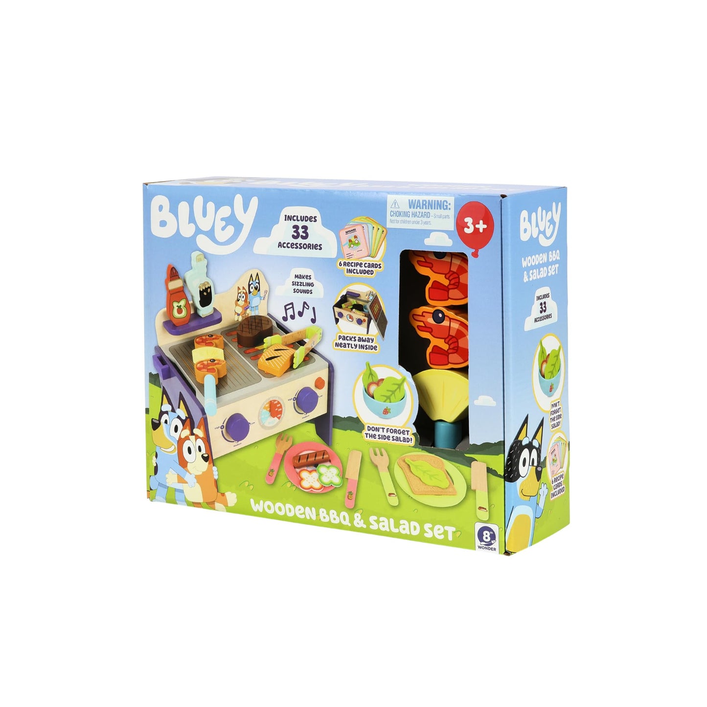 BLUEY - Wooden BBQ and Salad Set, 33-Piece Colorful Playset with Tongs and Food Pieces - Realistic Role-Play & Imaginative Fun f