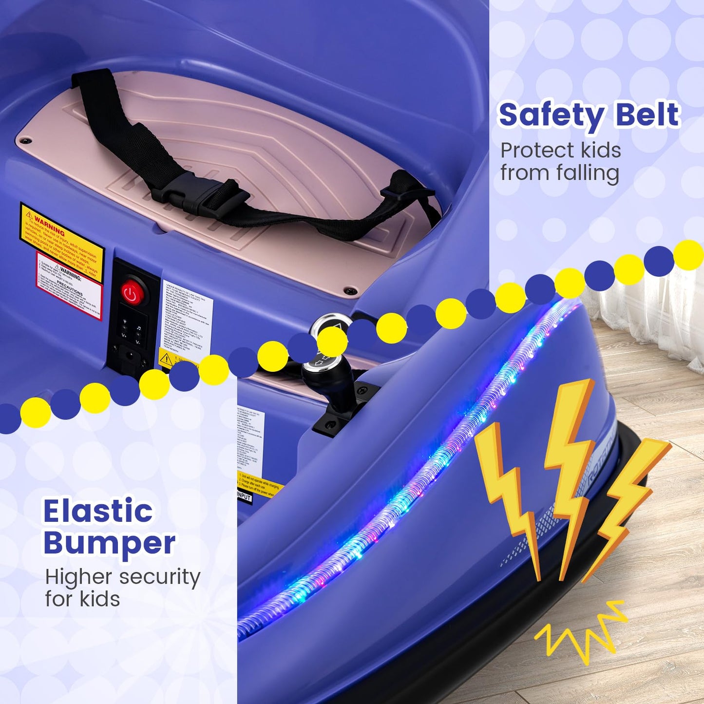 Olakids Bumper Car For Toddlers, 12V Kids Electric Ride On Toy With Remote Control, Battery Powered Vehicle Racer For Baby, 360 Degree Spin Rotation, Colorful Flashing Led Lights, Music (Purple)