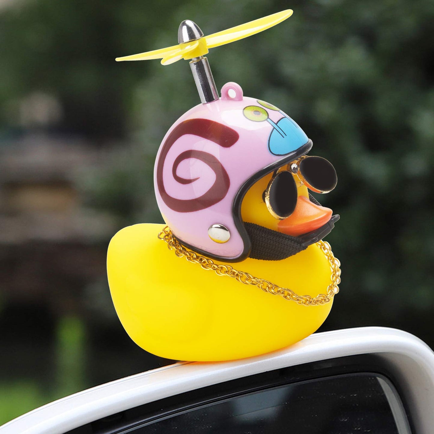 Wonuu Rubber Duck Car Ornaments Yellow Duck Car Dashboard Decorations Cool Glasses Duck With Propeller Helmet (Snail-Yellow)