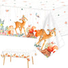 3 Pieces Woodland Plastic Tablecloths For Girl Baby Shower Decorations Floral Woodland Creatures Table Covers Forest Animal Friends Table Decoration For Birthday Party Supplies Favors, 54 X 108 Inches