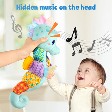 Lightdesire Baby Toys Musical Seahorse,Infant Stuffed Animal Toys With Crinkle And Rattles,Soft Sensory Toys With Textures For T