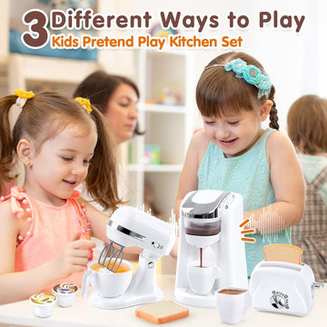 Play Kitchen Appliances Toys, Kids Kitchen Playset Accessories, Pretend Play Toy Sets With Coffee Maker, Mixer, Toaster With Rea