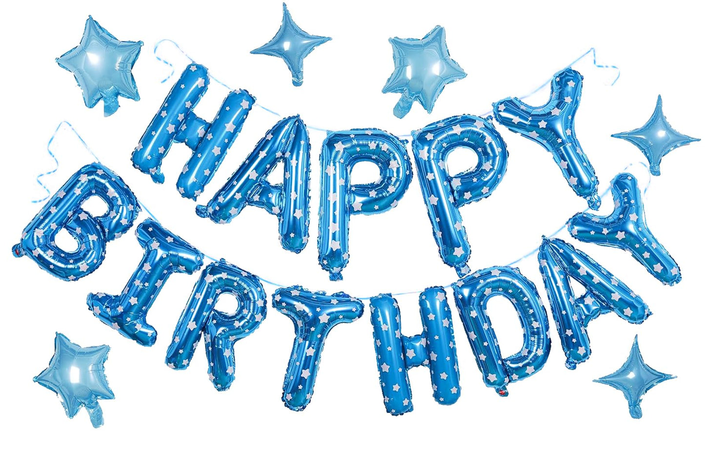 Hiparty Birthday Banner, 3D Mylar Foil Happy Birthday Balloons, 24Pcs Birthday Party Decorations With 6Pcs Star Balloons For Men