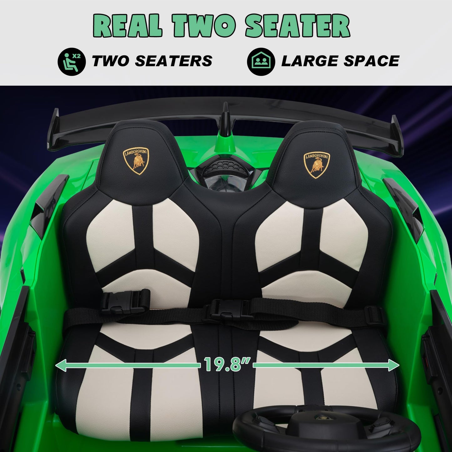 2-Seater Ride On Car 24V Electric Lamborghini For Kids High Speed 13Km/H Drift Sports Car With Pu Leather Seats W/Adjustable Safety Belt, 2 Speeds Mode, Music, Gifts For Children
