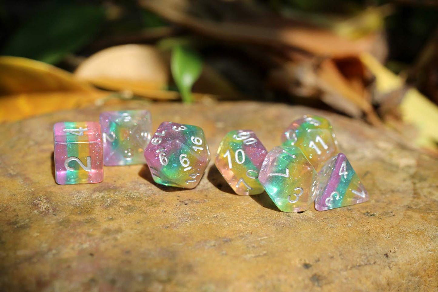 Dice DND Dice Set Glitter Rainbow Dice Fit Dungeons and Dragons D&D RPG Role Playing Game Pathfinder MTG Table Game Transparent