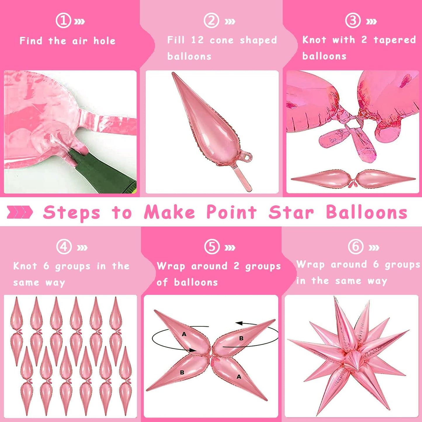 Funtoob Pink Star Balloons Metallic Star Foil Balloons Birthday Balloons Pink Star Cone Balloons Starburst Balloon Spike Balloon