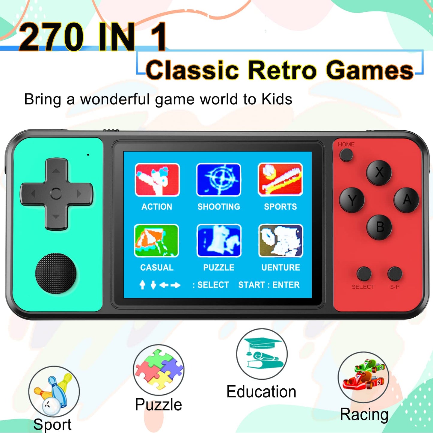 Beico Handheld Game For Kids Adults 3.0'' Large Screen Built In 270 Classic Retro Video Games Seniors Electronic Games Player Bi