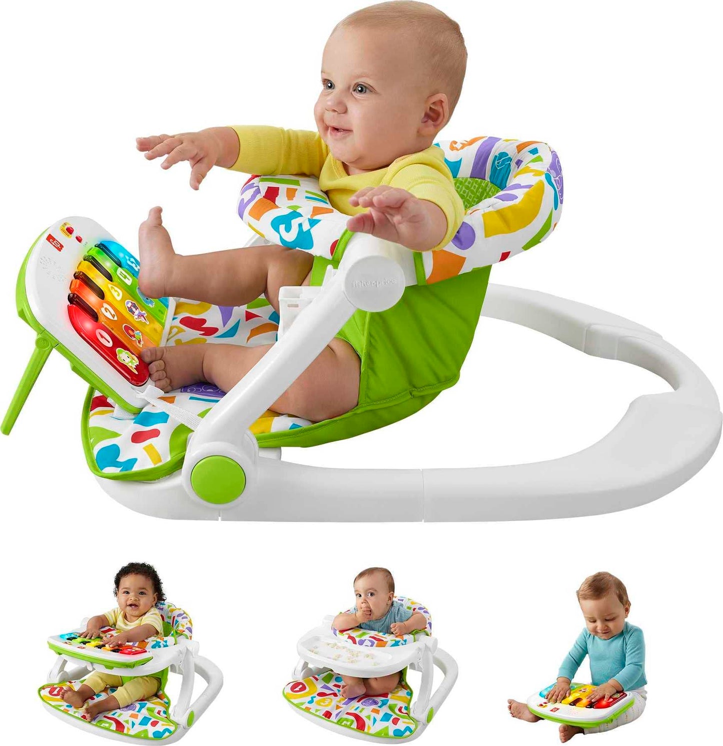 Fisher-Price Portable Baby Chair Kick & Play Deluxe Sit-Me-Up Seat With Piano Learning Toy And Snack Tray For Infants To Toddlers