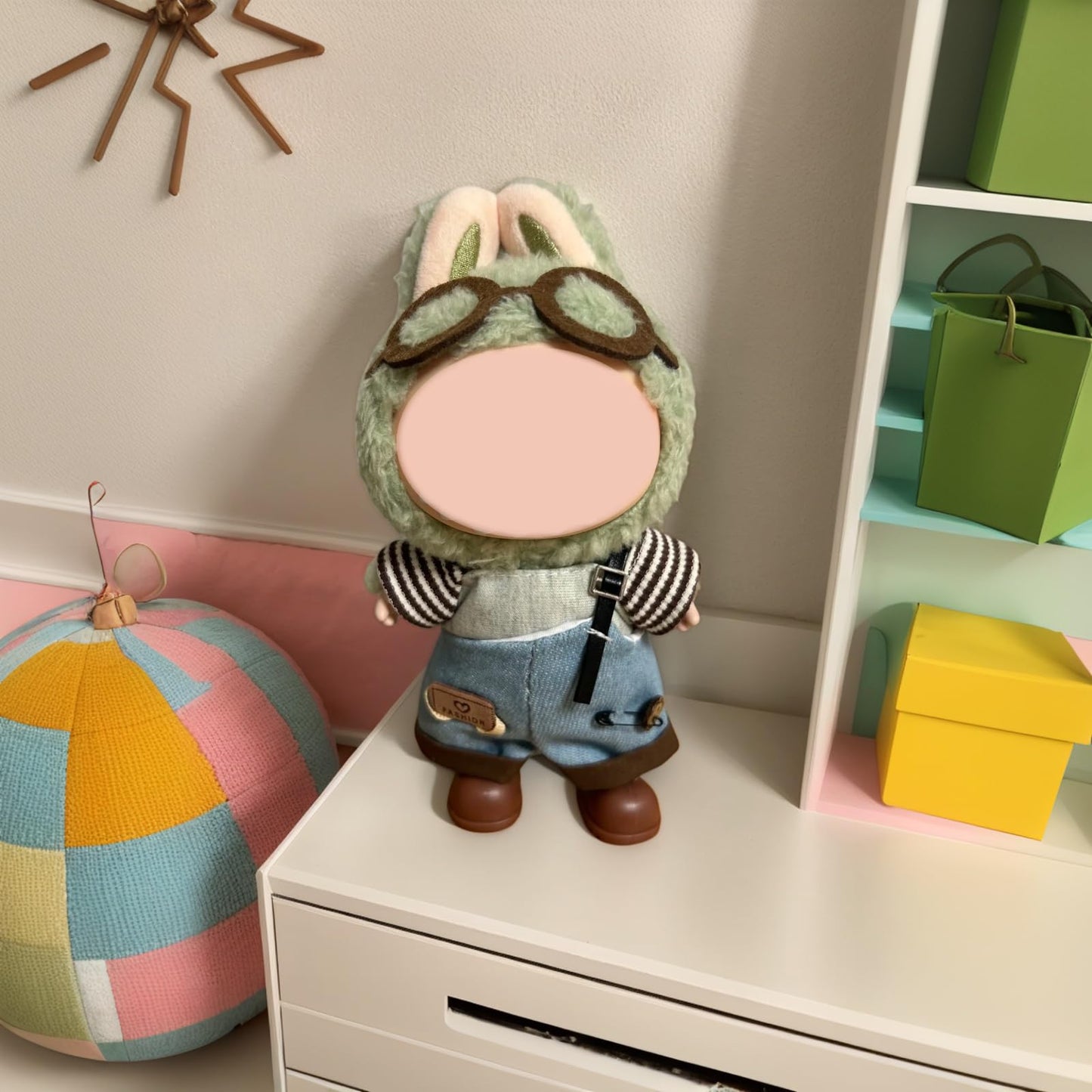 17cm Doll Clothes Set and Accessories 2025 Designed Clothes Set for 15cm/17cm Doll with Brown Glasses & Overalls & Brown Shoes