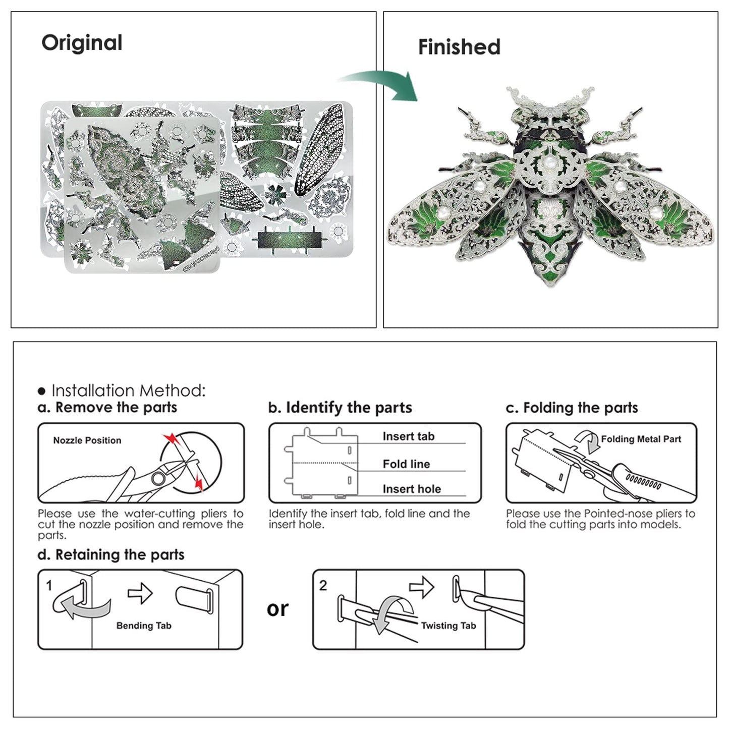 Piececool Metal 3D Puzzles For Adults, Cicada 3D Model Building Kits Insect Themed Animal Fashion Brooch Assembling Diy Crafts Creative Gifts