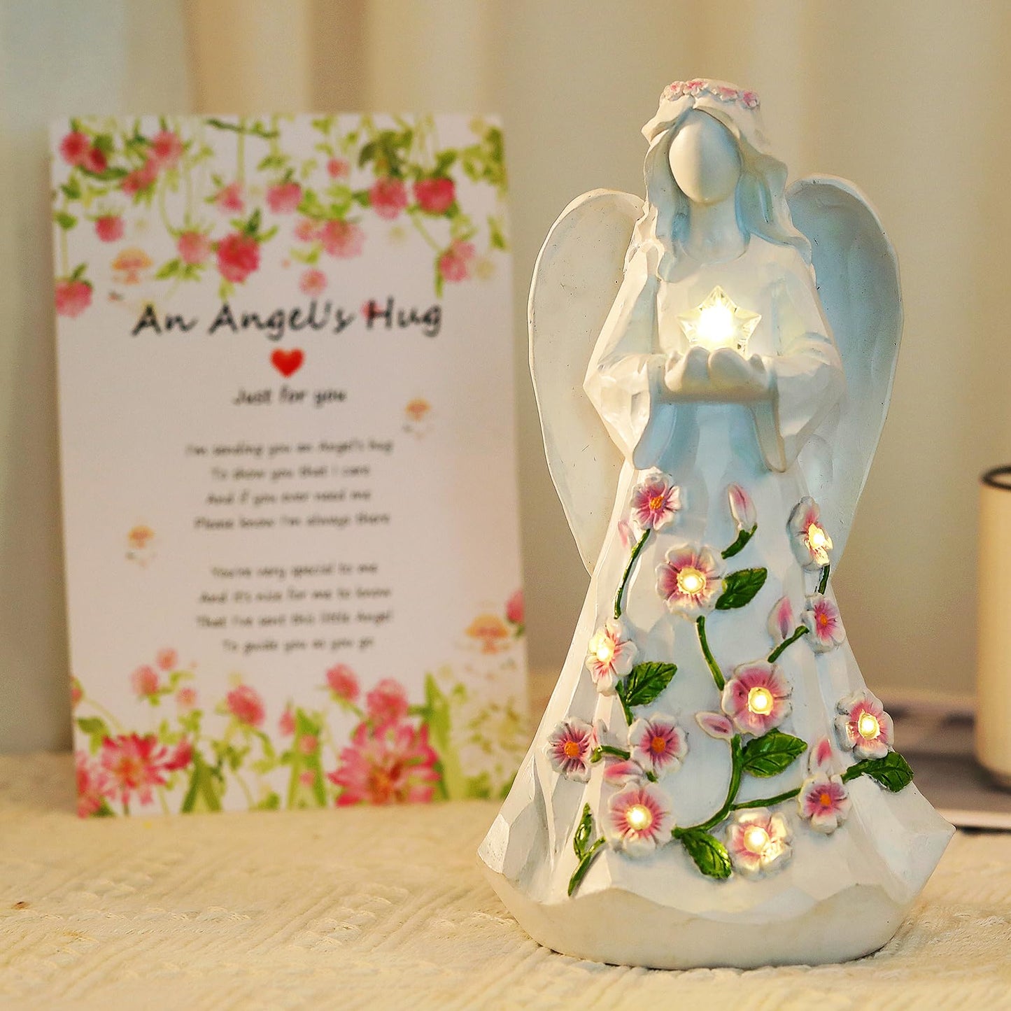 Legifo Guardian Angel Figurines With Light Star Battery Operated Angel Statue Decor, Birthday Gift For Grandma Grandmother Aunt Birthday Gift (With Timing Function)