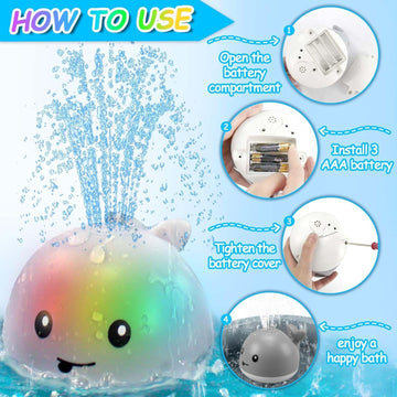 Zhenduo Baby Bath Toys, Light Up Bath Toys, Sprinkler Bathtub Toys For Toddlers Infant Kids Boys, Automatic Spray Water Bath Toy