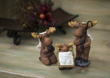 Slifka Sales Co. 3 Piece Moose Holy Family Resin Christmas Nativity Set
